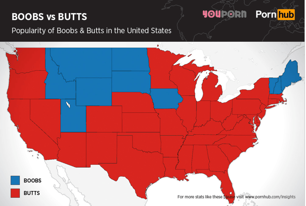 PornHub Releases Boob And Butt Data, Showing How Truly Divided Country Is